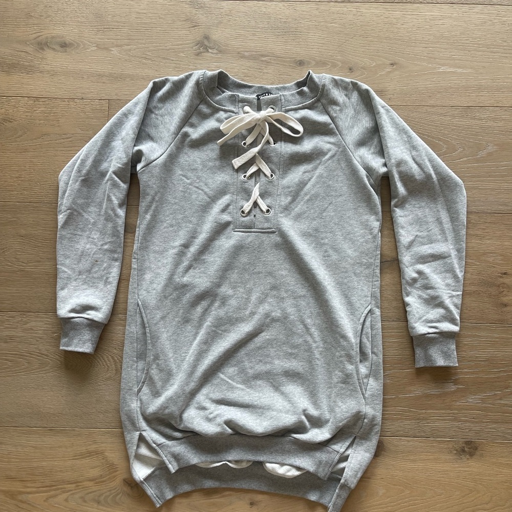 Gray Lace-Up Women's Sweater